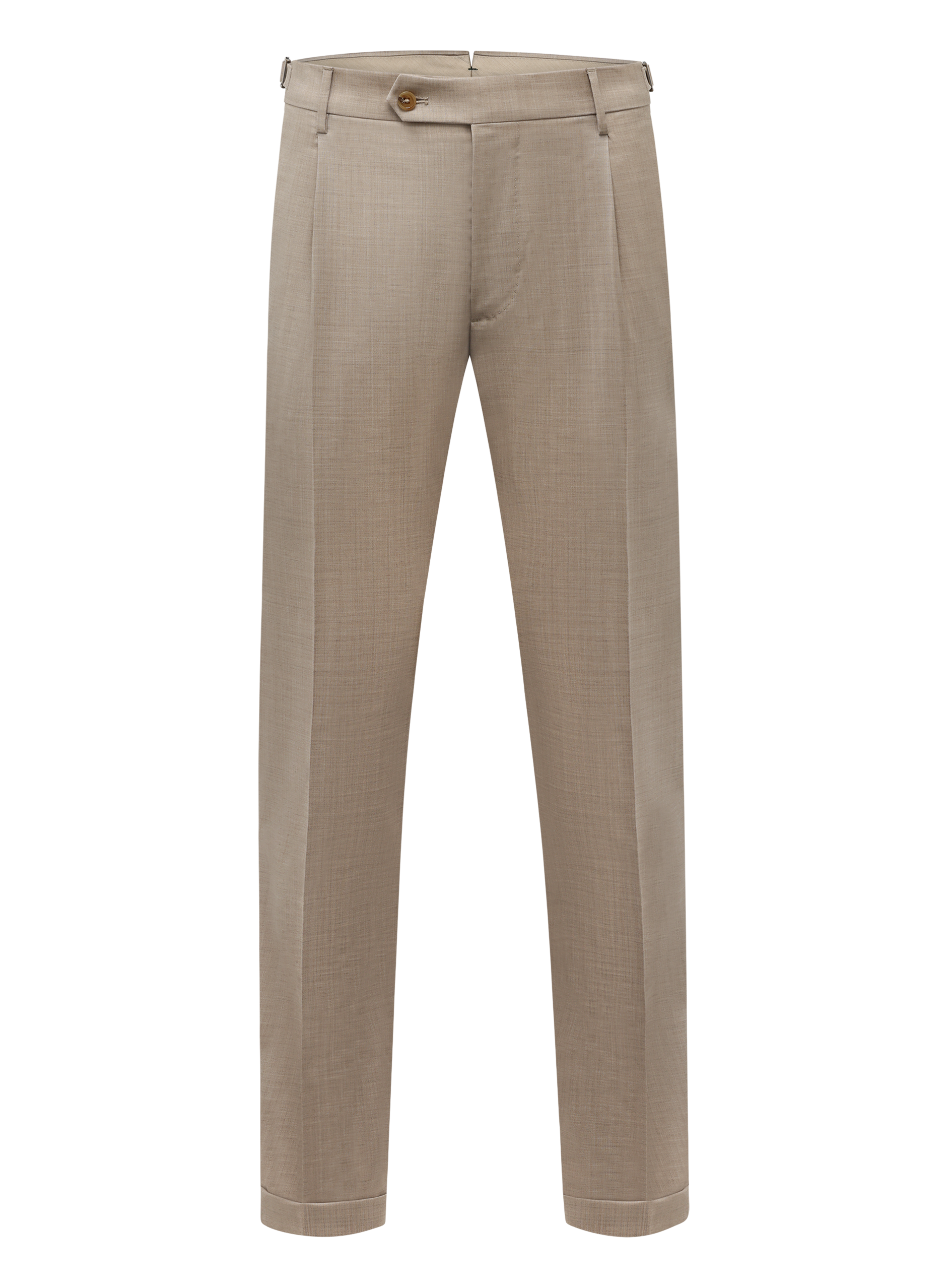 Bandplooi pantalon van scheerwol met zijspanners | Beige
