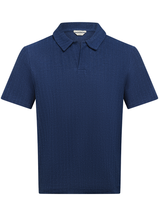 Buttonless polo van katoen en linnen | BLUE NAVY