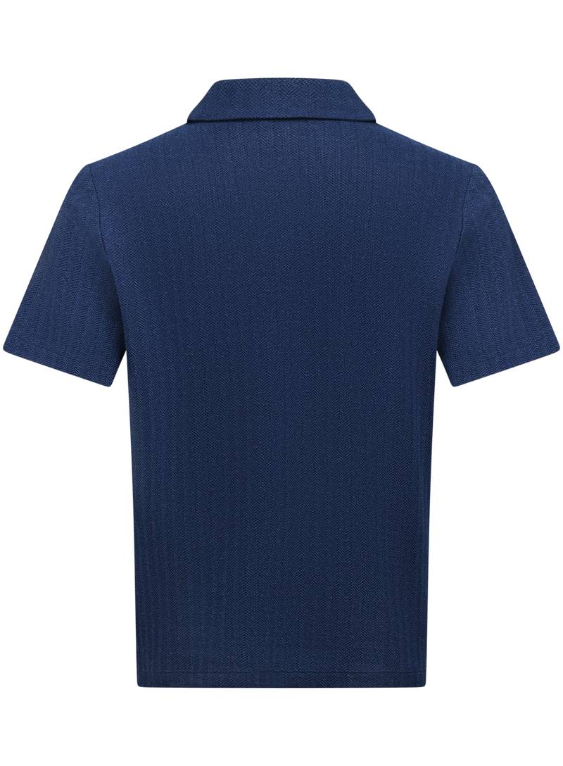 Buttonless cotton and linen polo