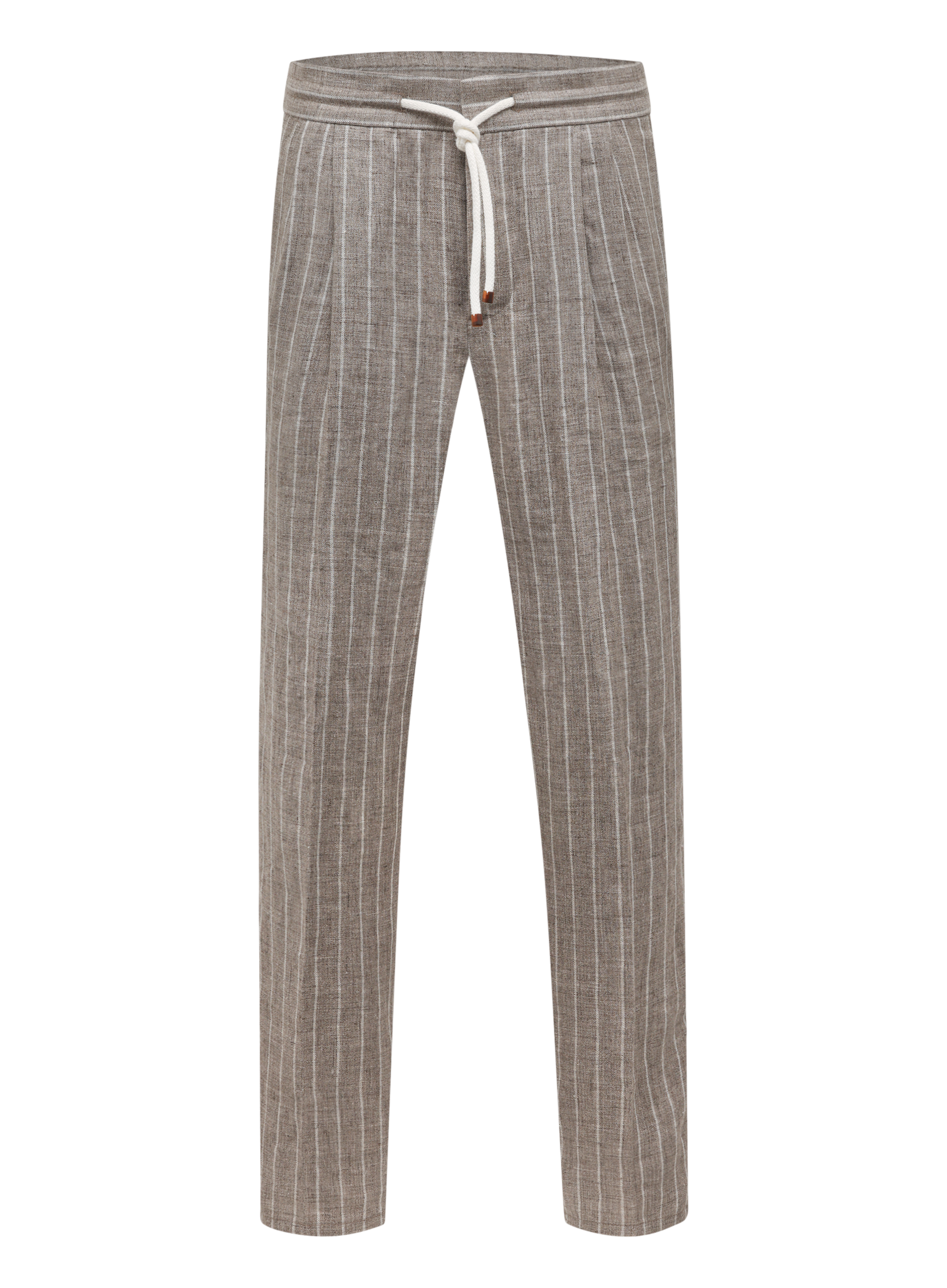 Gestreepte broek van linnen | Licht Bruin