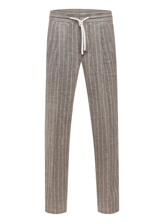 Gestreepte broek van linnen | Licht Bruin