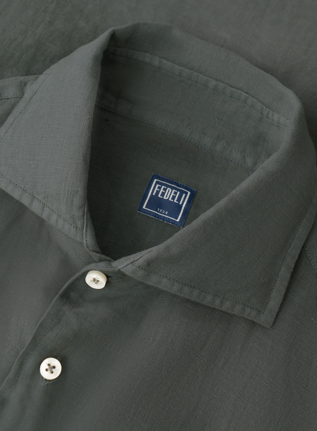 Regular-fit linnen overhemd met borstzak | FULL_WIDTH | Groen