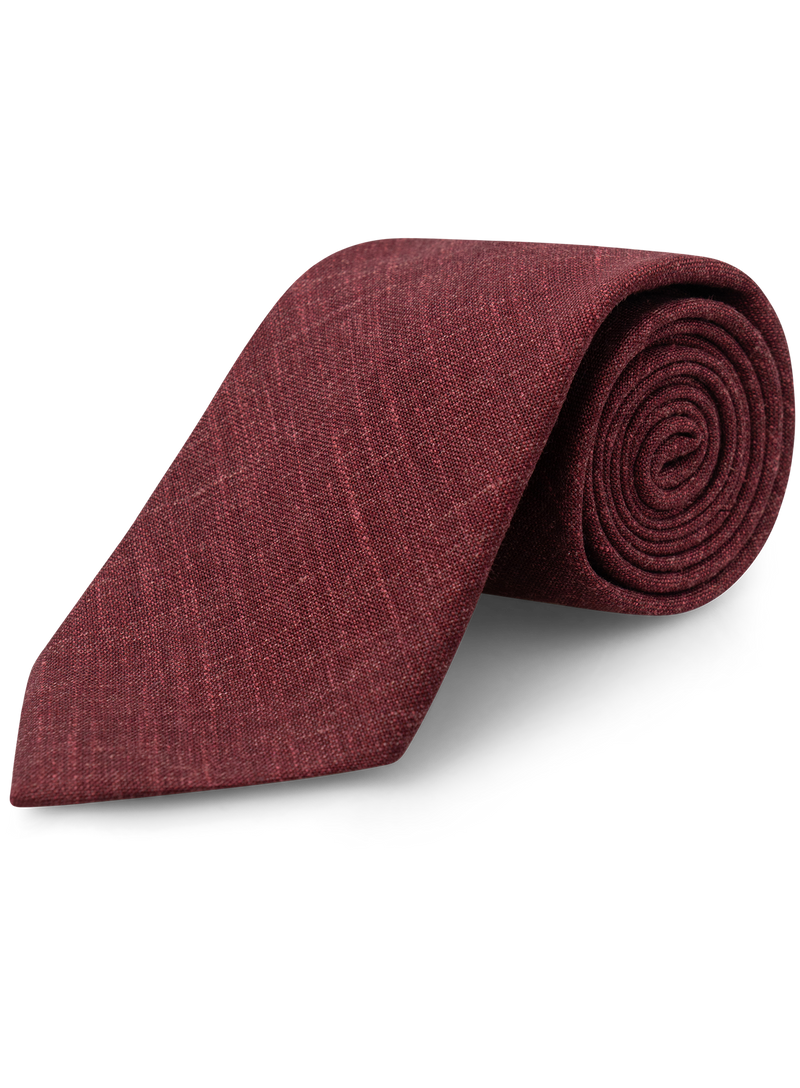 Gemêleerde stropdas van wol, zijde en linnen | DARK BORDEAUX