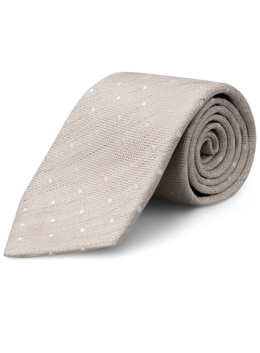 Stropdas van zijde en linnen met stippendessin | Beige