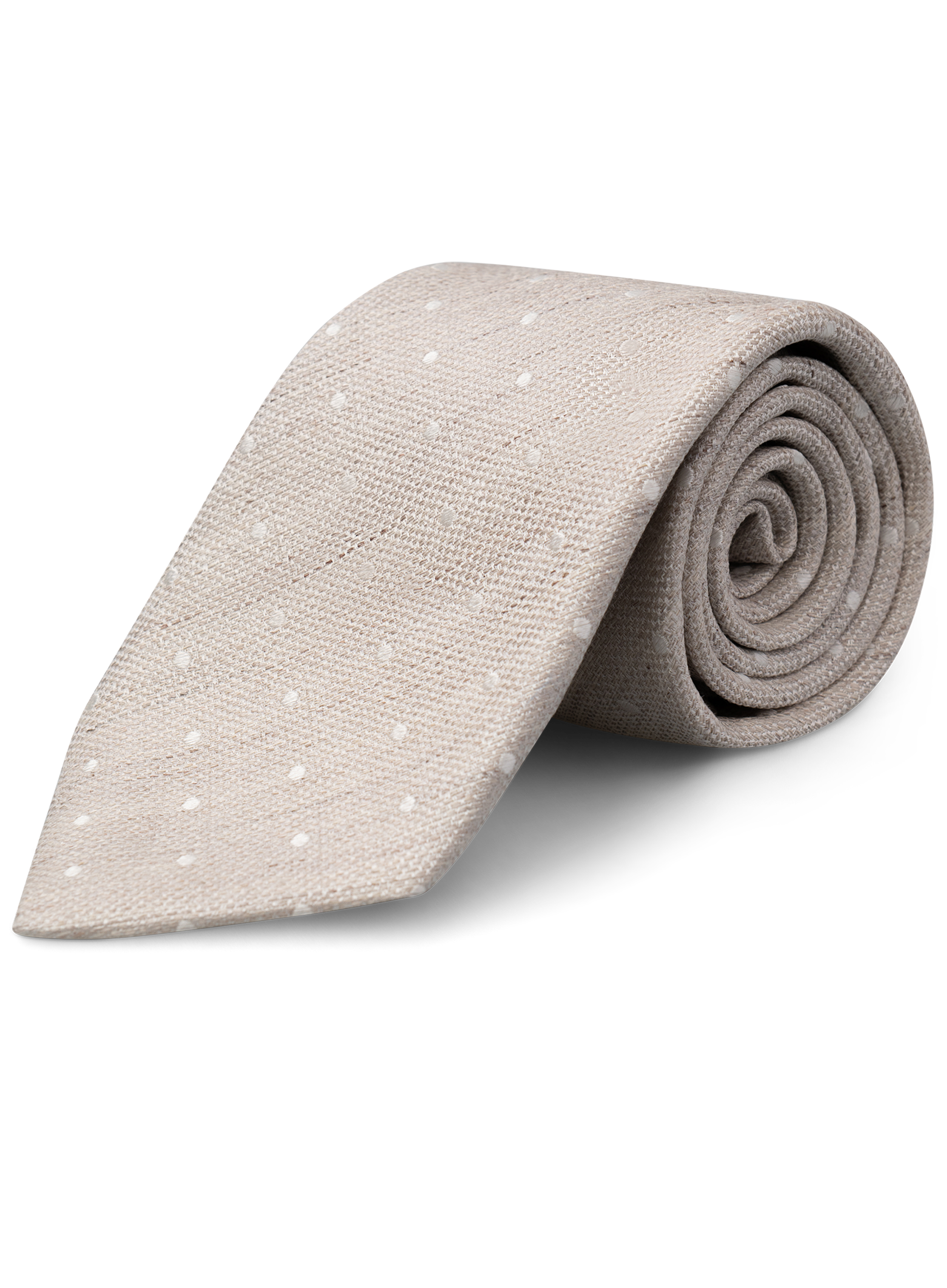 Stropdas van zijde en linnen met stippendessin | Beige