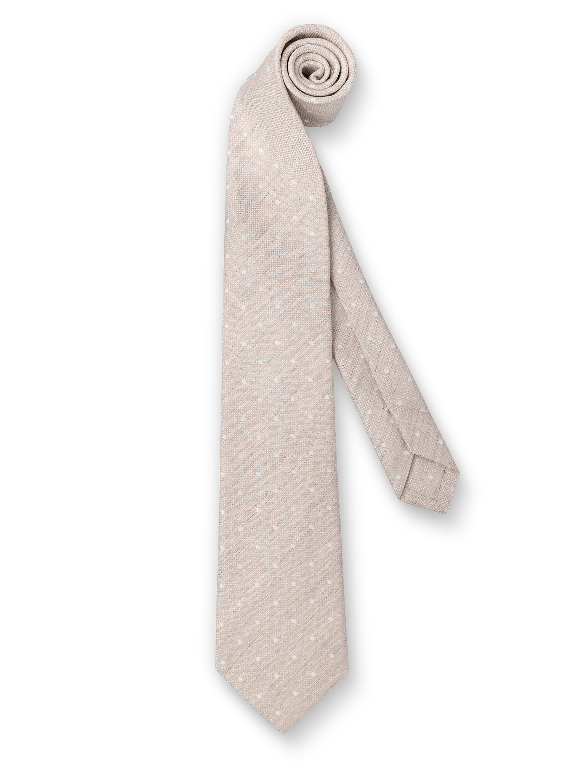 Stropdas van zijde en linnen met stippendessin | Beige