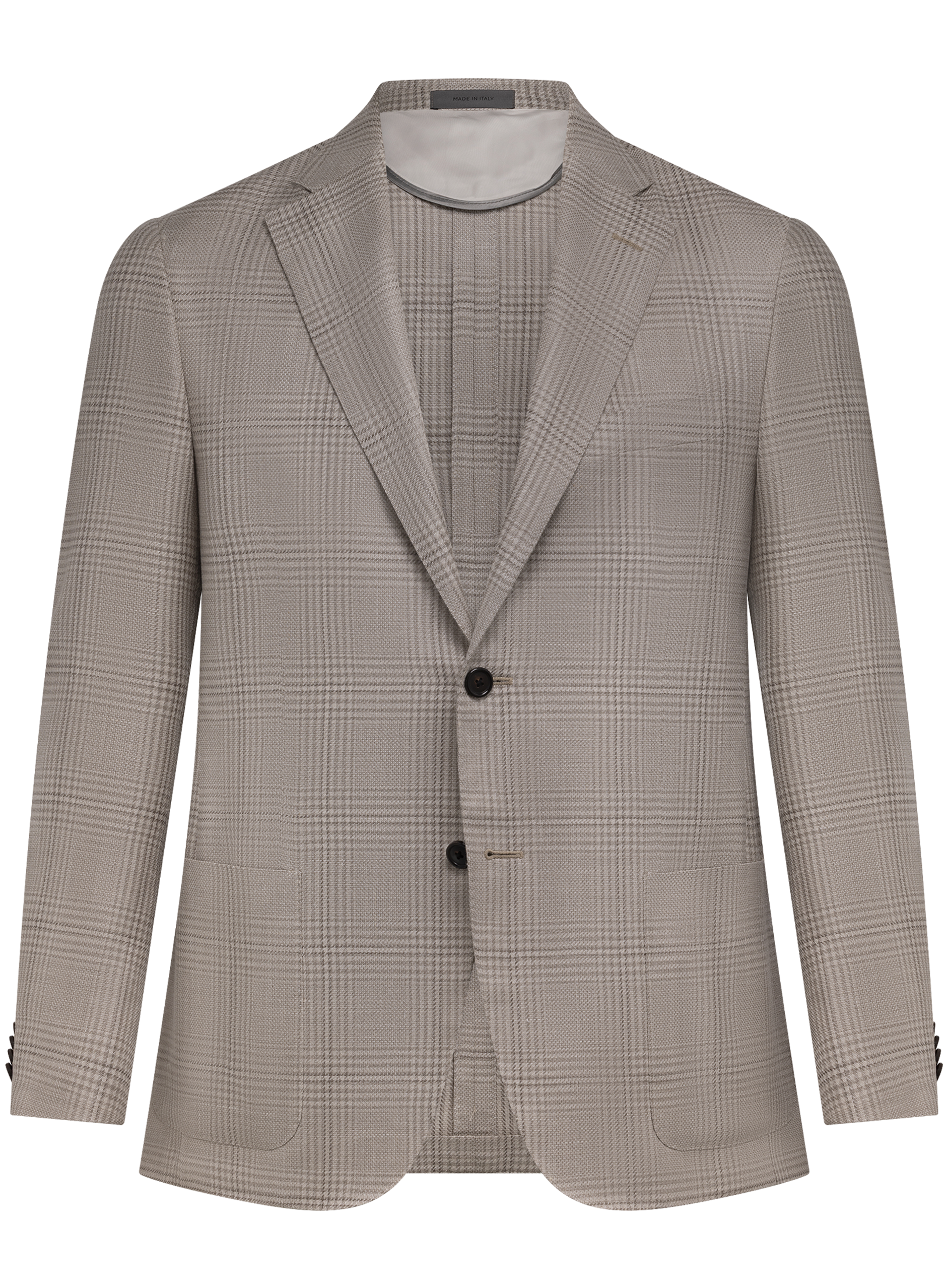 Glencheck colbert van scheerwol, zijde en linnen | Beige