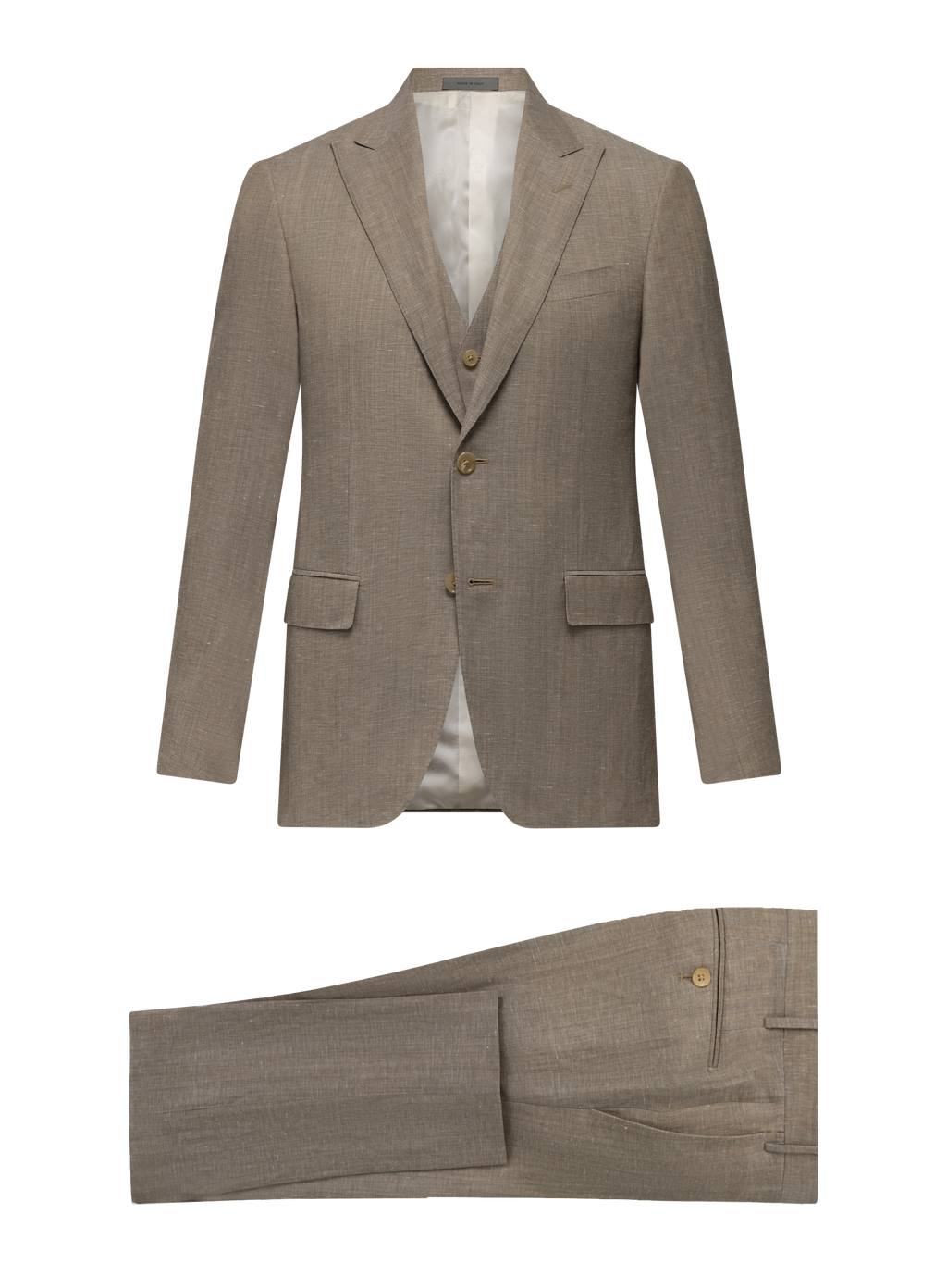Driedelig pak van virgin wol en linnen | Beige