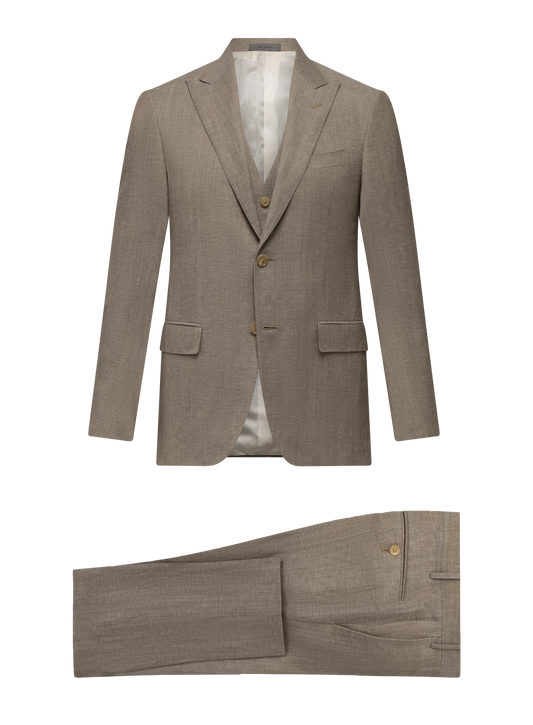 Driedelig pak van virgin wol en flax | FULL_WIDTH | Beige