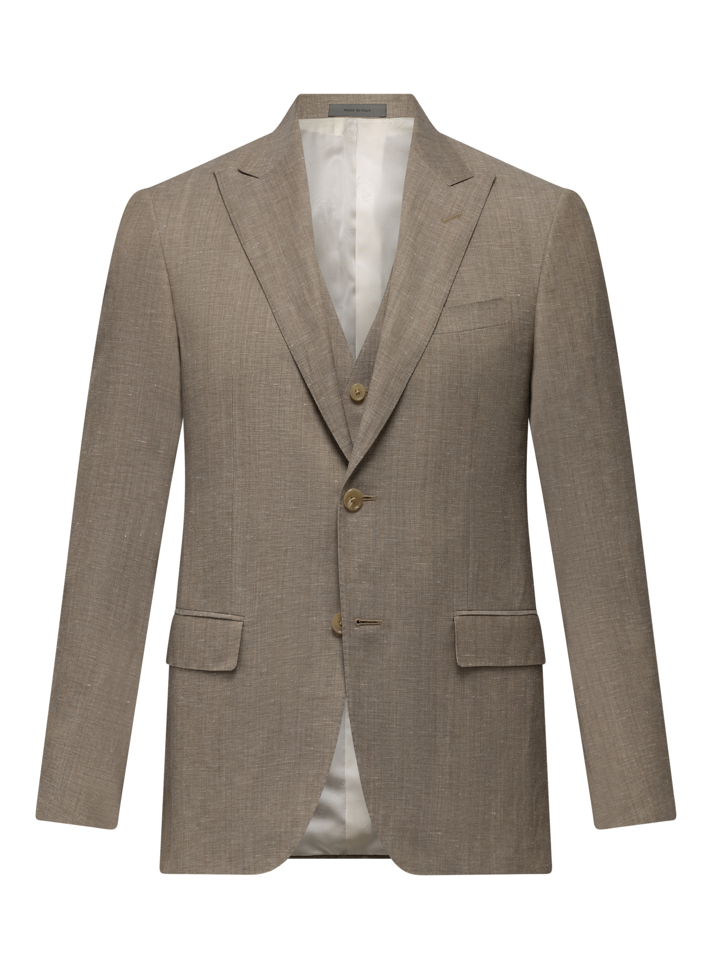 Driedelig pak van virgin wol en flax | FULL_WIDTH | Beige