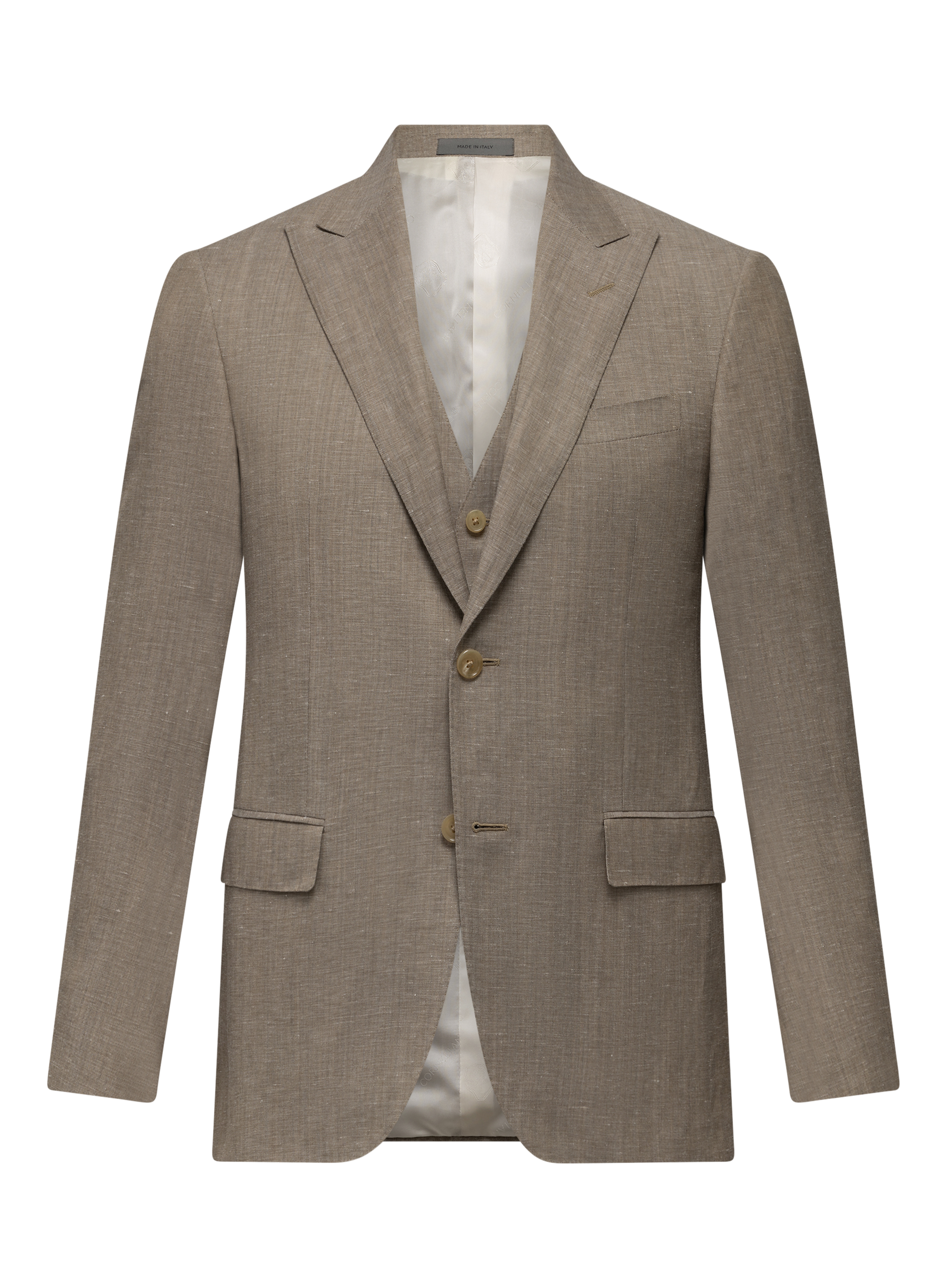 Driedelig pak van virgin wol en linnen | Beige