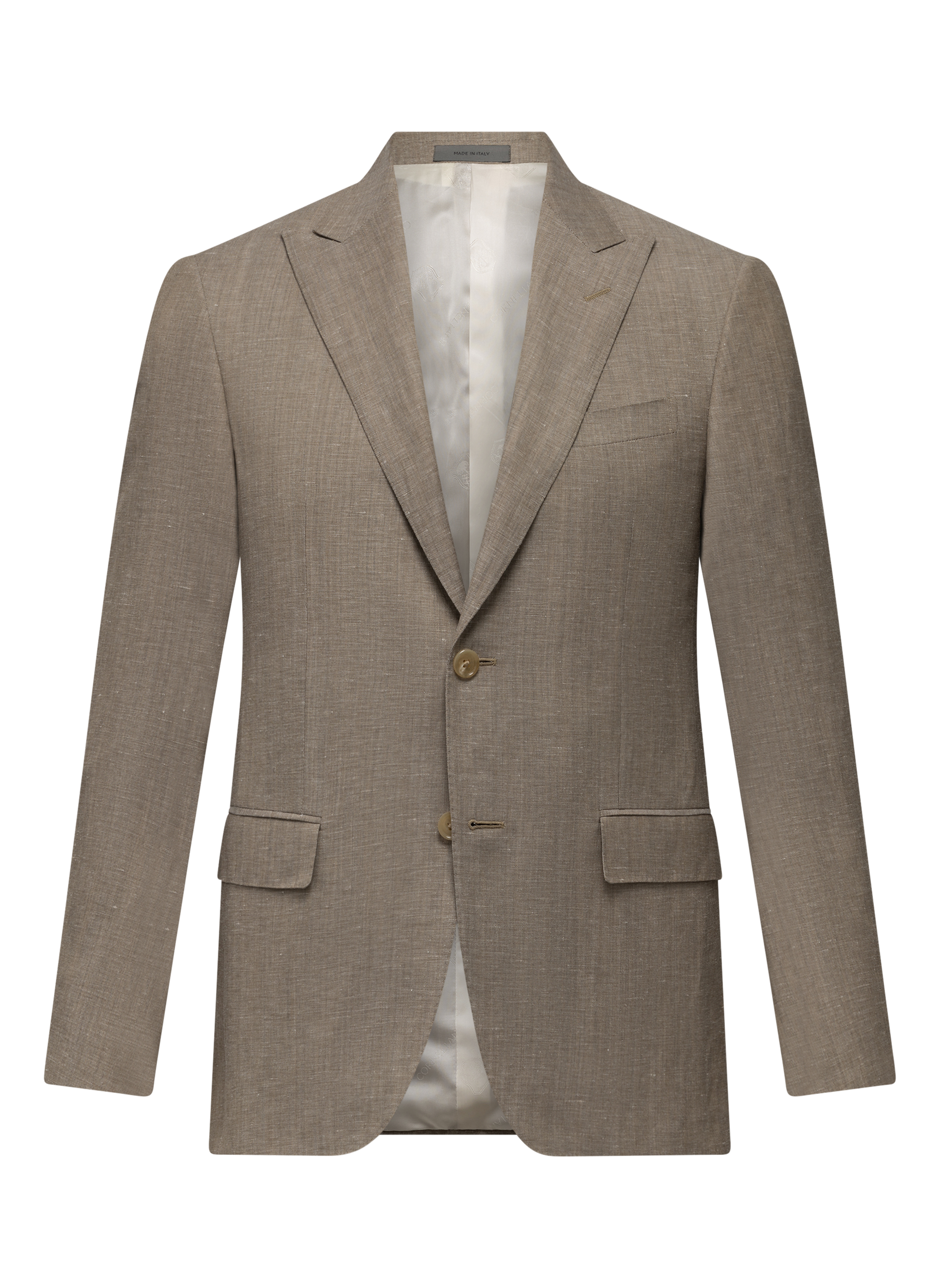 Driedelig pak van virgin wol en flax | FULL_WIDTH | Beige