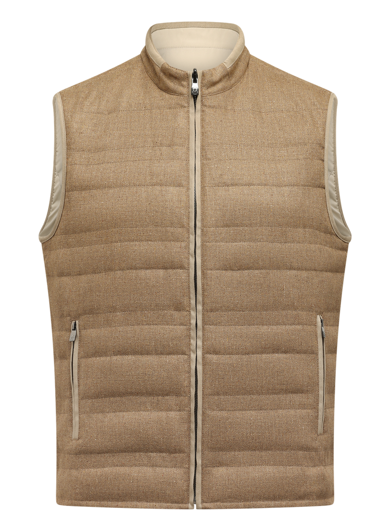 Bodywarmer van zijde en scheerwol
