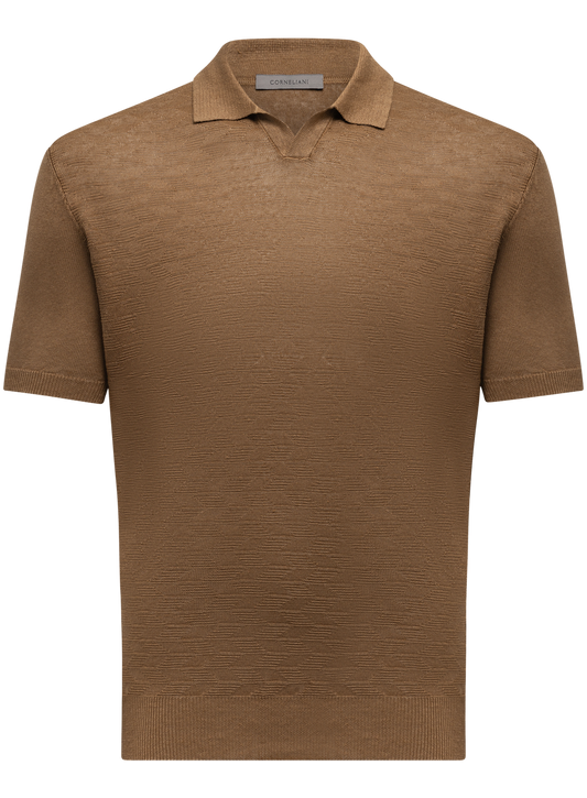 Linnen buttonless polo | FULL_WIDTH | Bruin