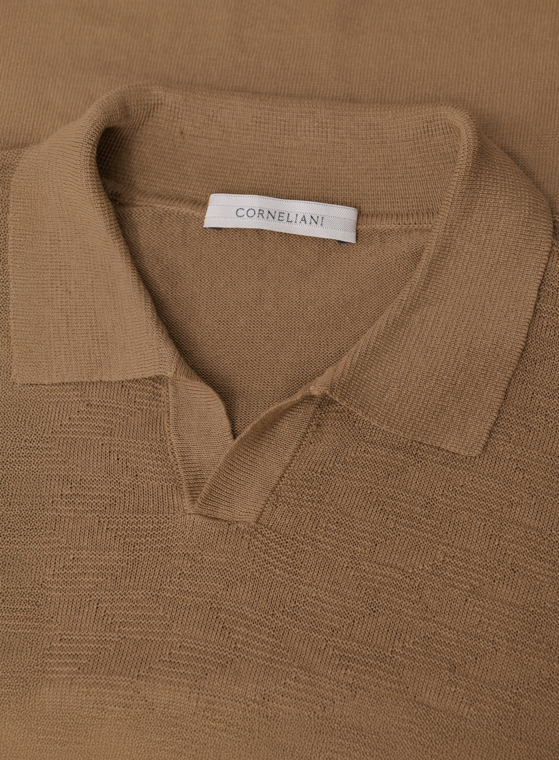 Linnen buttonless polo | FULL_WIDTH | Bruin