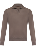 Buttonless polo van scheerwol | TAUPE