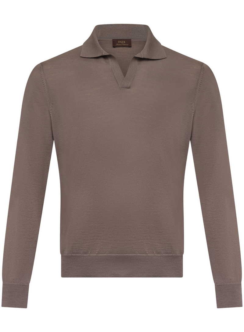 Buttonless polo van scheerwol