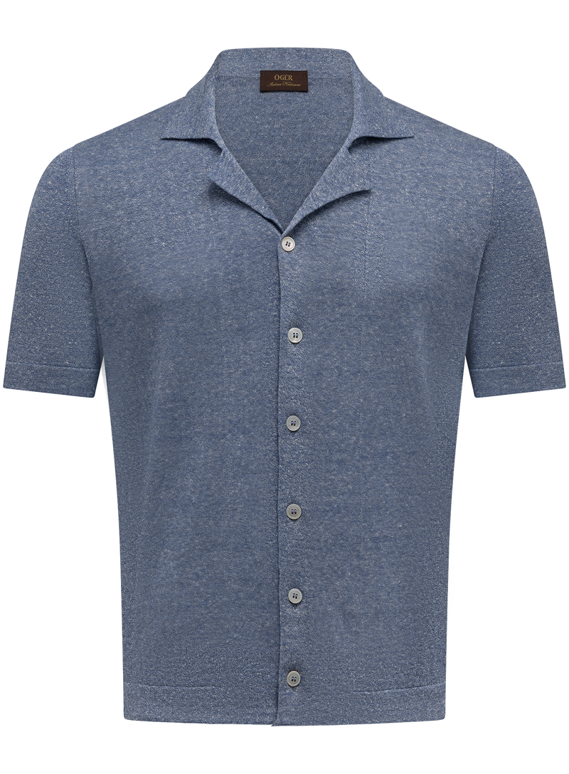 Shirt met kort mouwen van linnen en katoen | L.Blauw