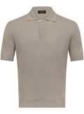 Polo met ribstructuur van linnen en katoen | Beige