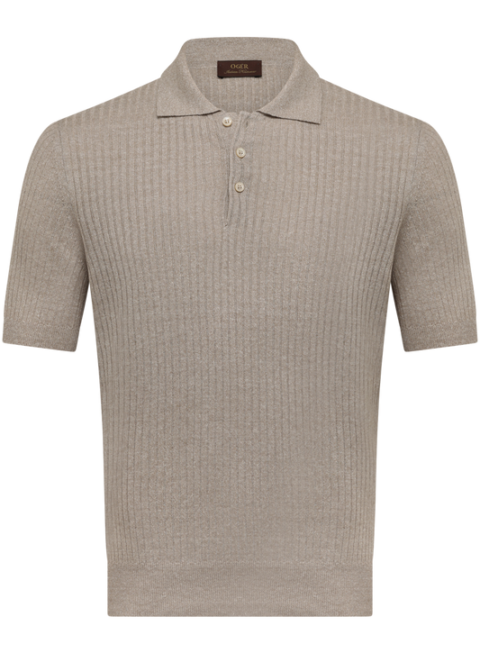 Polo van linnen en katoen | Beige