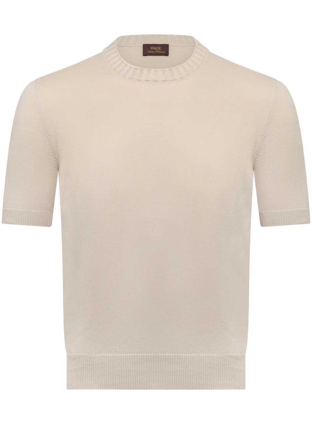 Fijngebreid katoenen T-shirt met ronde hals | Beige