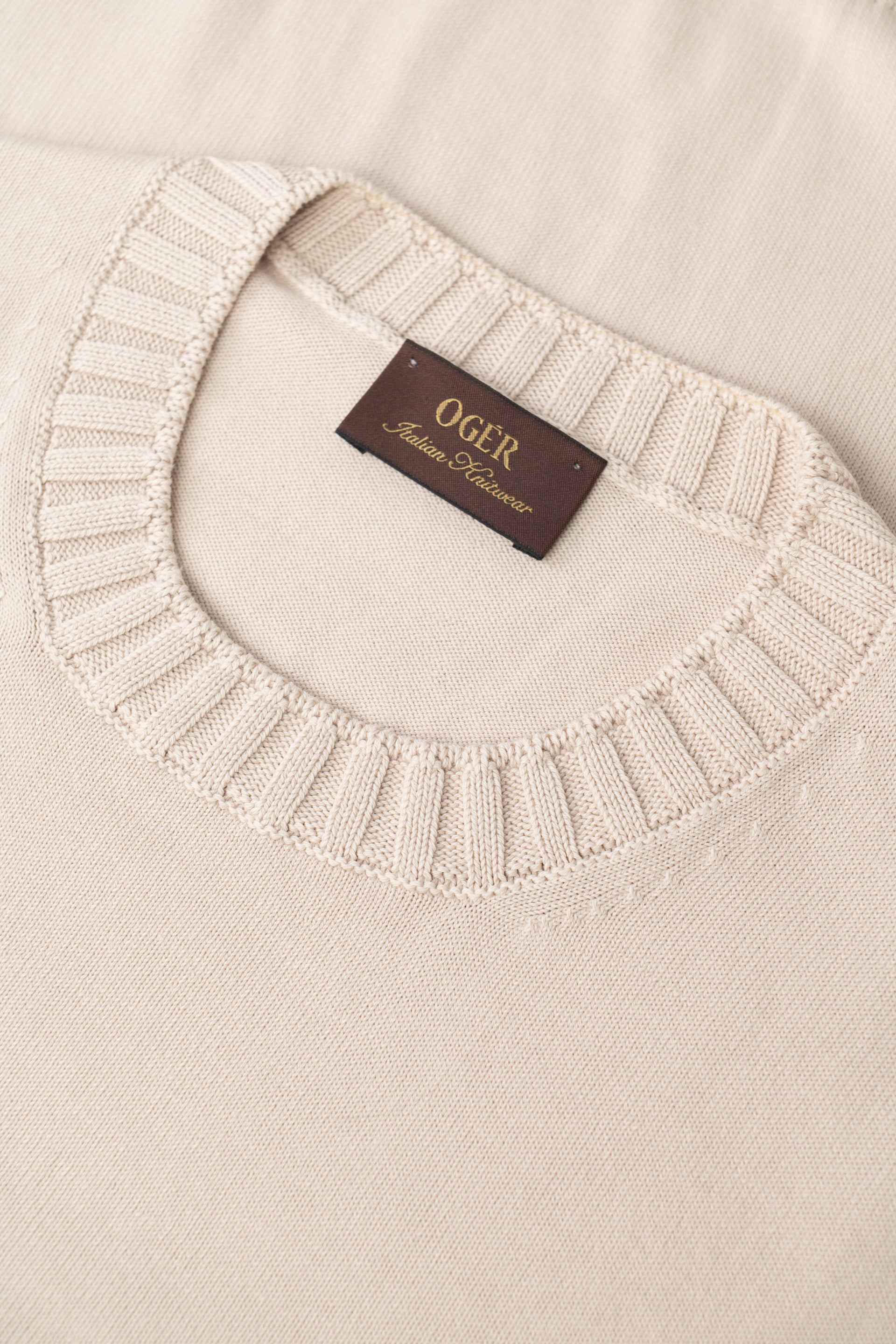 Fijngebreid katoenen T-shirt met ronde hals | FULL_WIDTH | Beige
