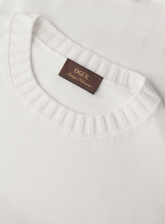 Fijngebreid katoenen T-shirt met ronde hals