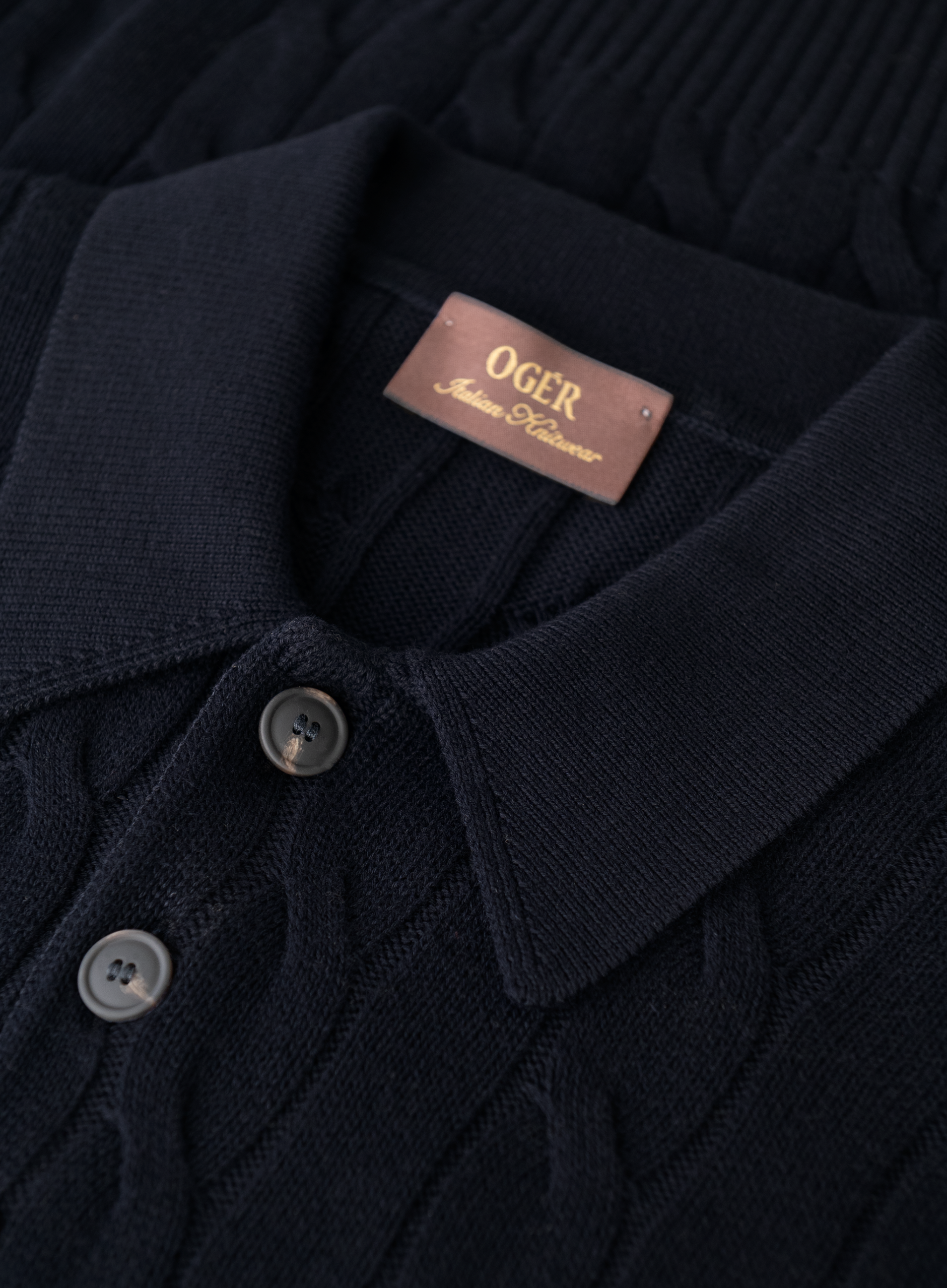 Polo met kabelpatroon van katoen | FULL_WIDTH | BLUE NAVY