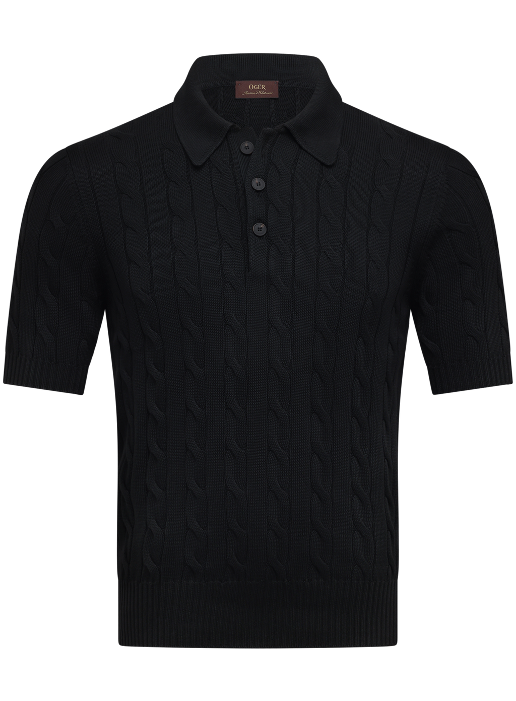 Polo met kabelpatroon van katoen | Zwart
