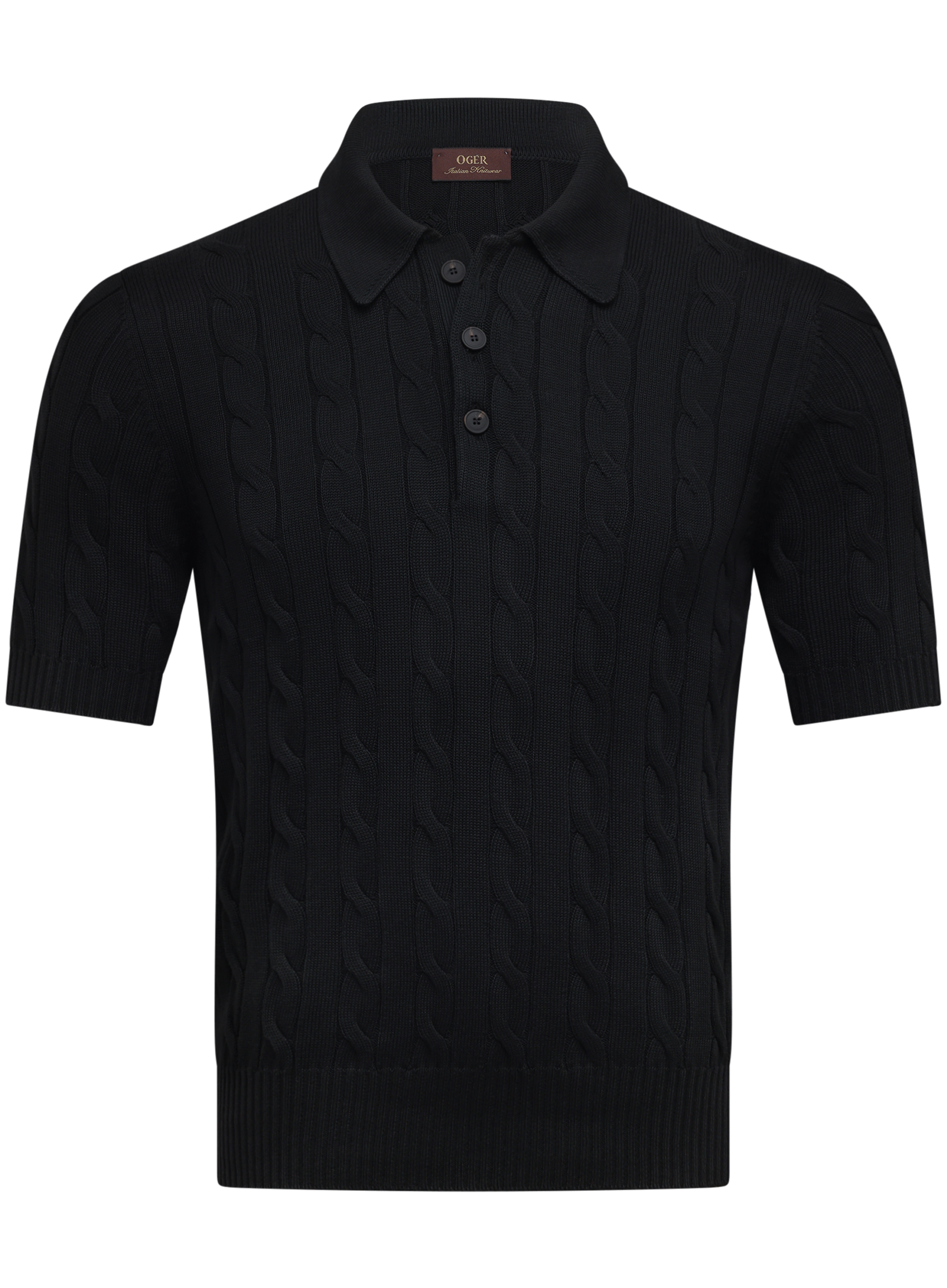 Polo met kabelpatroon van katoen | Zwart