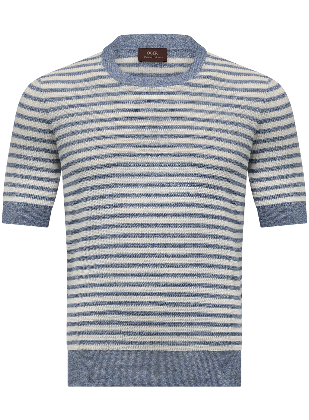 Gestreept t-shirt van linnen en katoen | L.Blauw