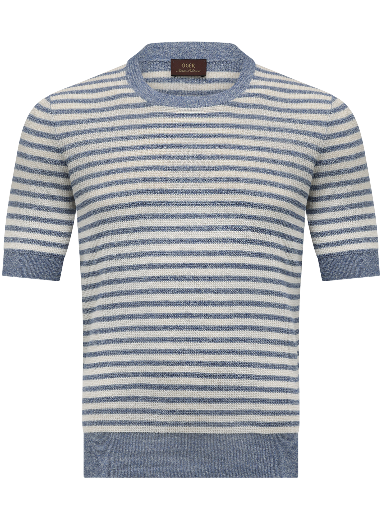 Gestreept t-shirt van linnen en katoen | L.Blauw