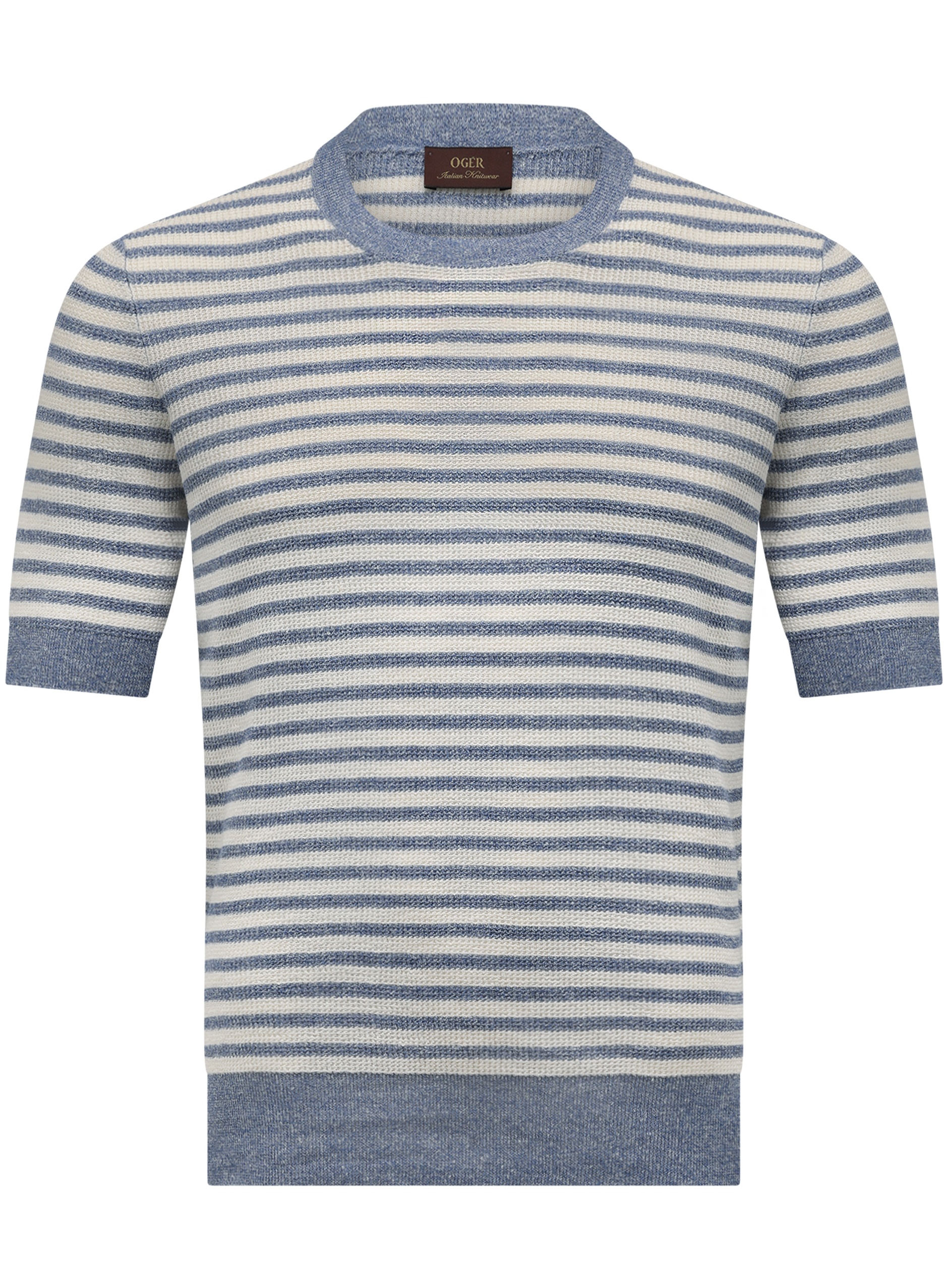 Gestreept t-shirt van linnen en katoen | L.Blauw