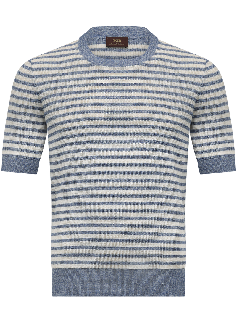 Gestreept t-shirt van linnen en katoen | L.Blauw