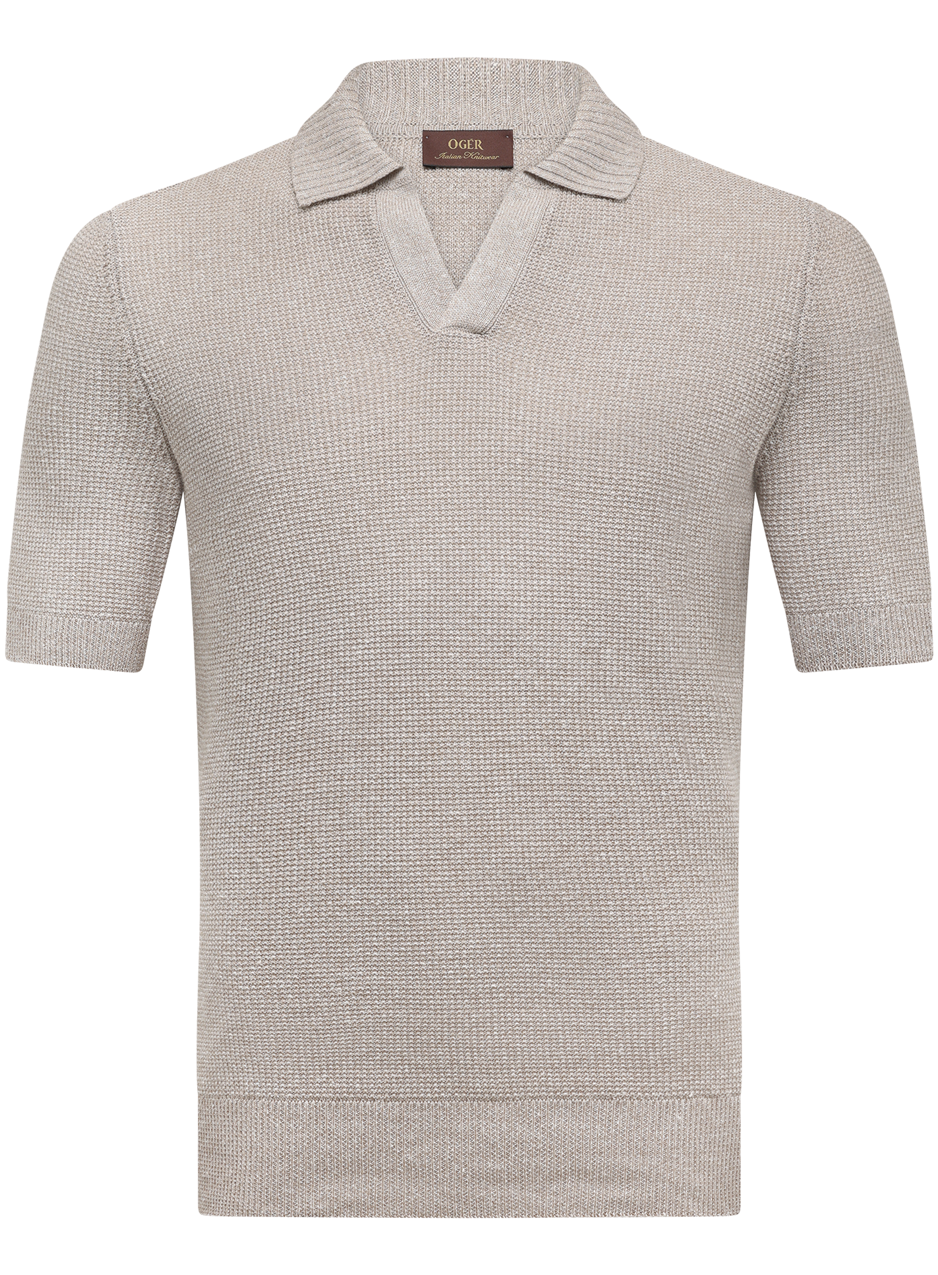 Buttonless polo van linnen en katoen | Beige