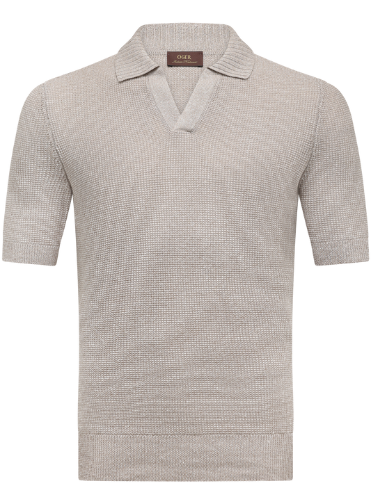 Buttonless polo van linnen en katoen | Beige