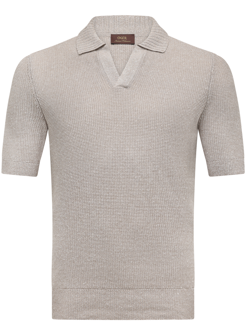 Buttonless polo van linnen en katoen | Beige