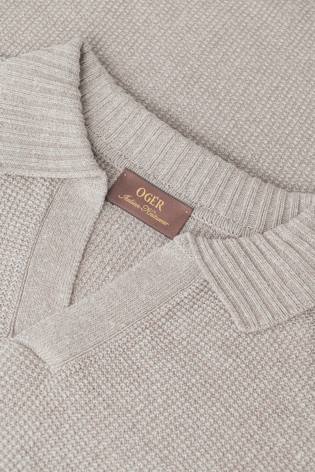 Buttonless polo van linnen en katoen | FULL_WIDTH | Beige