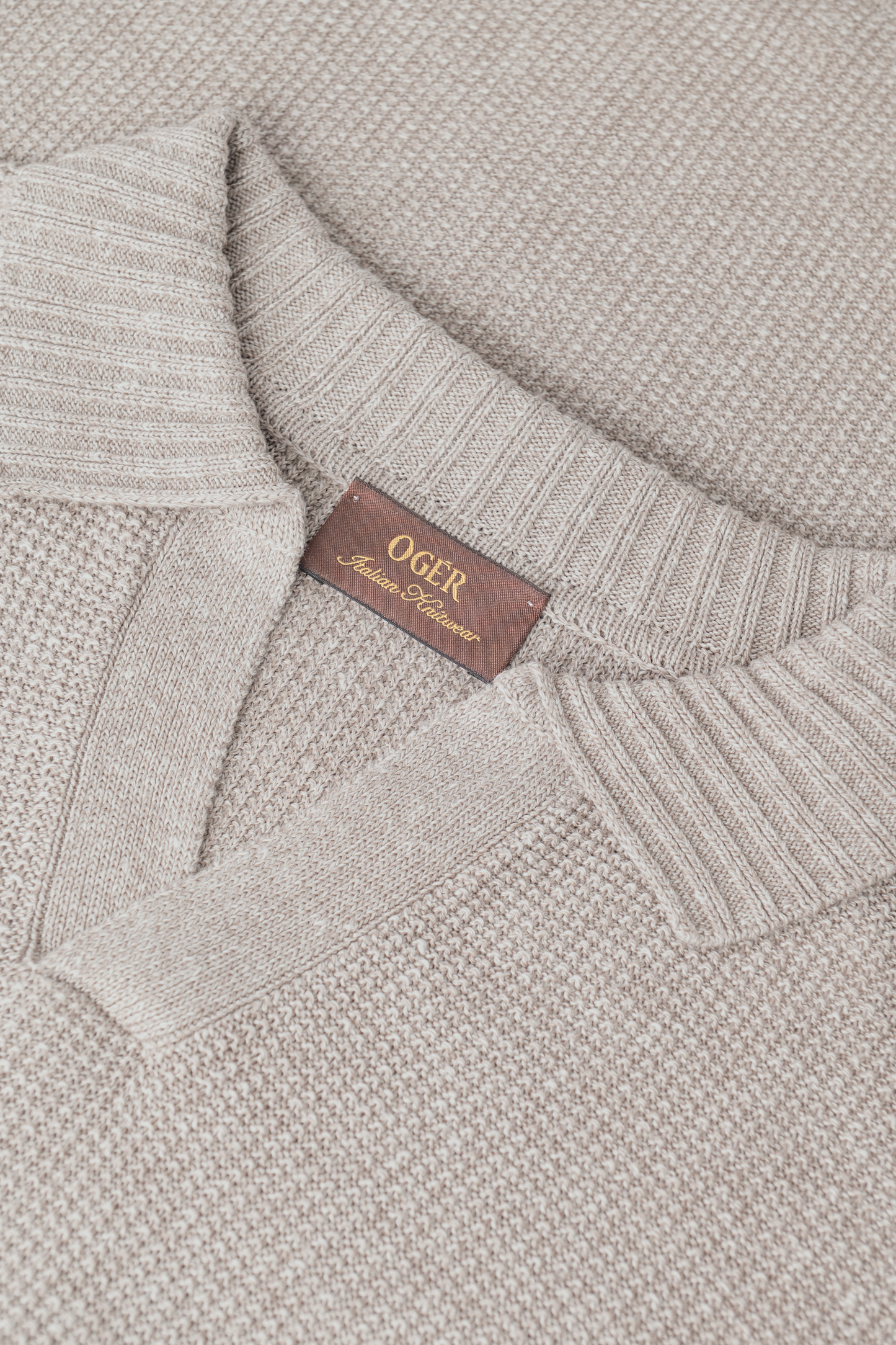 Buttonless polo van linnen en katoen | FULL_WIDTH | Beige