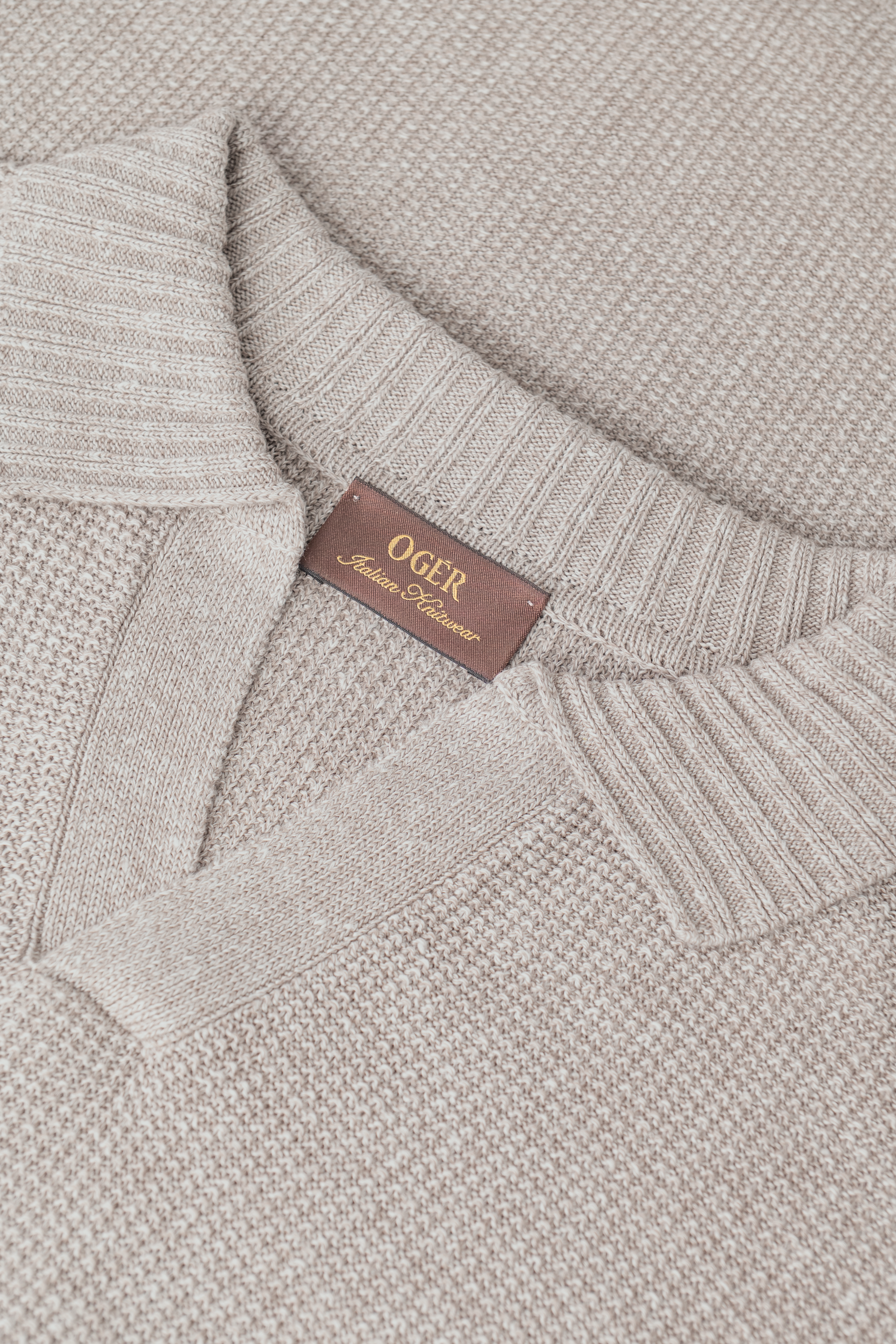 Buttonless polo van linnen en katoen | FULL_WIDTH | Beige