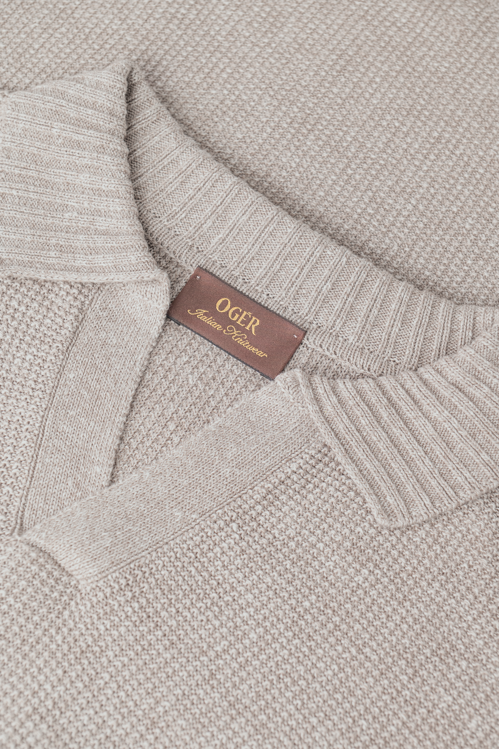 Buttonless polo van linnen en katoen | FULL_WIDTH | Beige