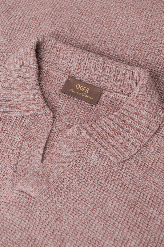 Linen and cotton buttonless polo