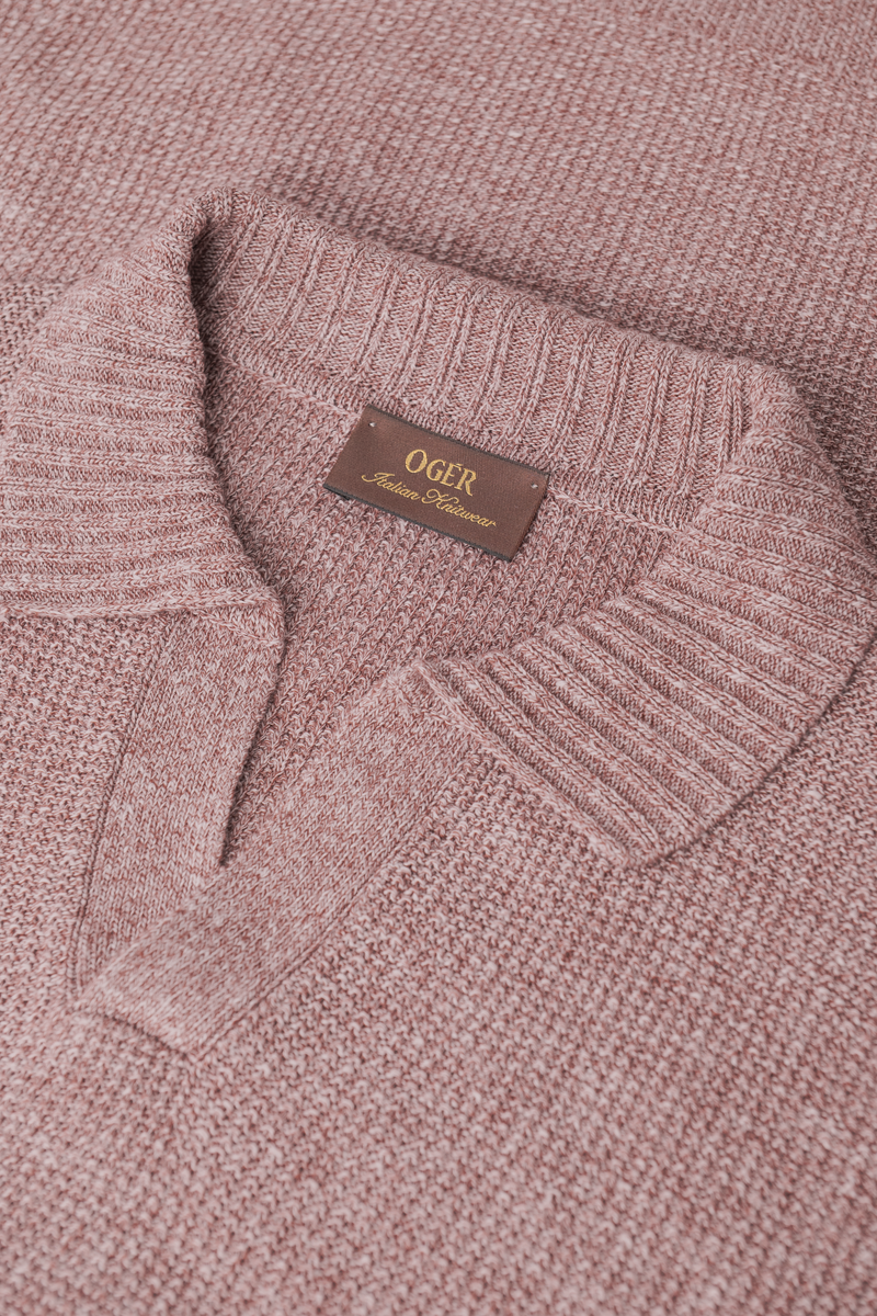 Buttonless polo van linnen en katoen | FULL_WIDTH | ROZE