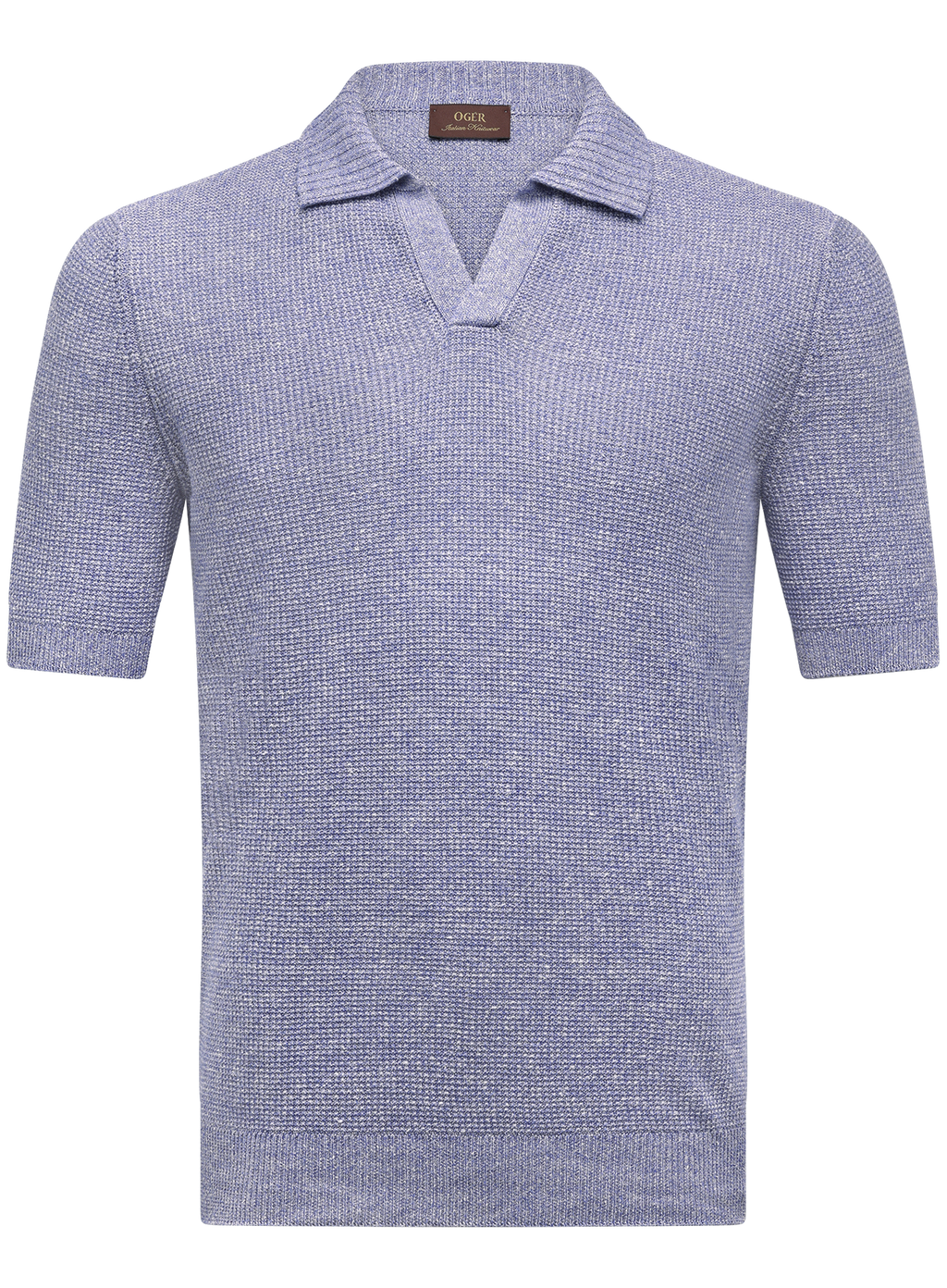 Buttonless polo van linnen en katoen | L.Blauw