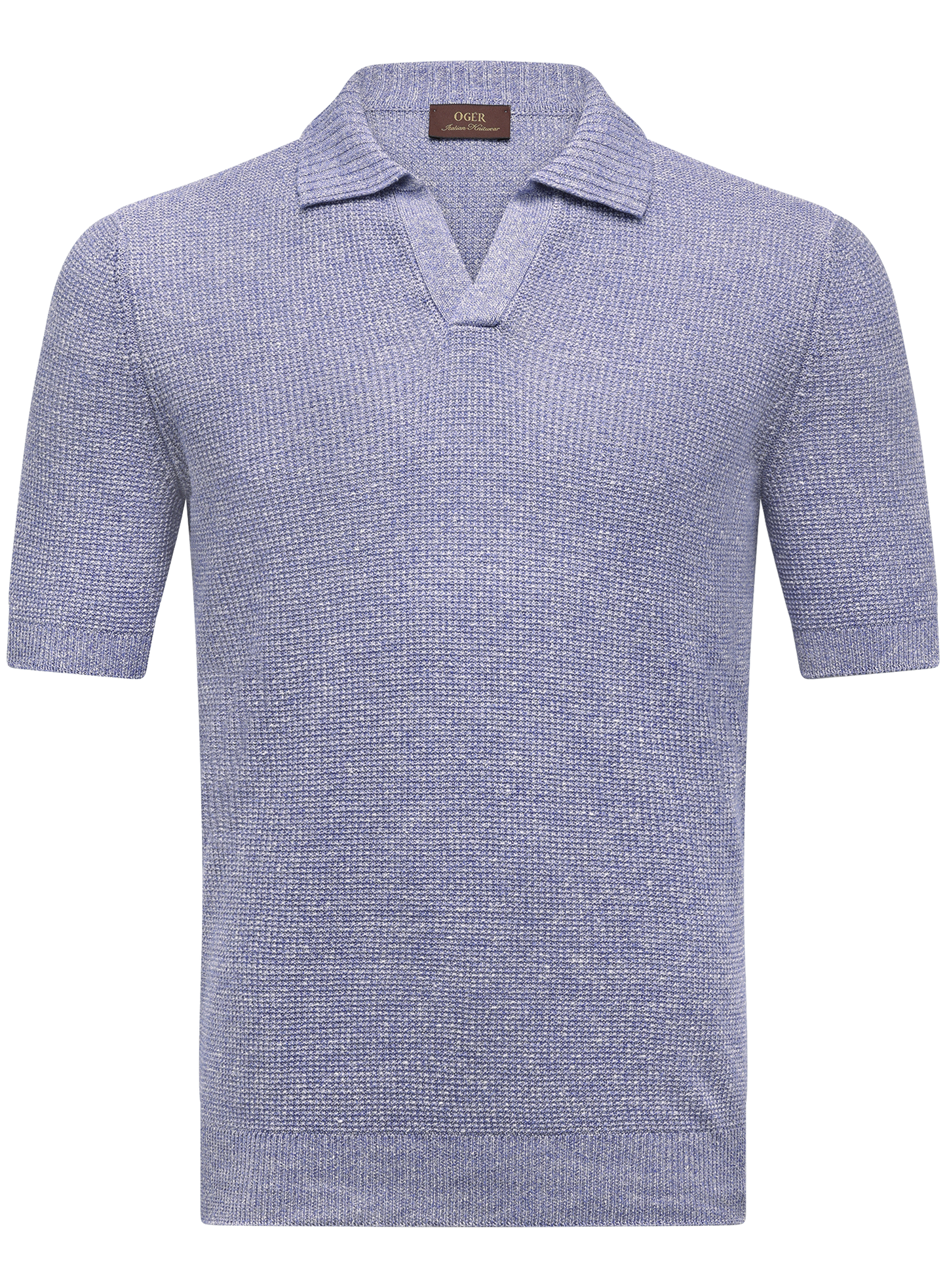 Buttonless polo van linnen en katoen | L.Blauw
