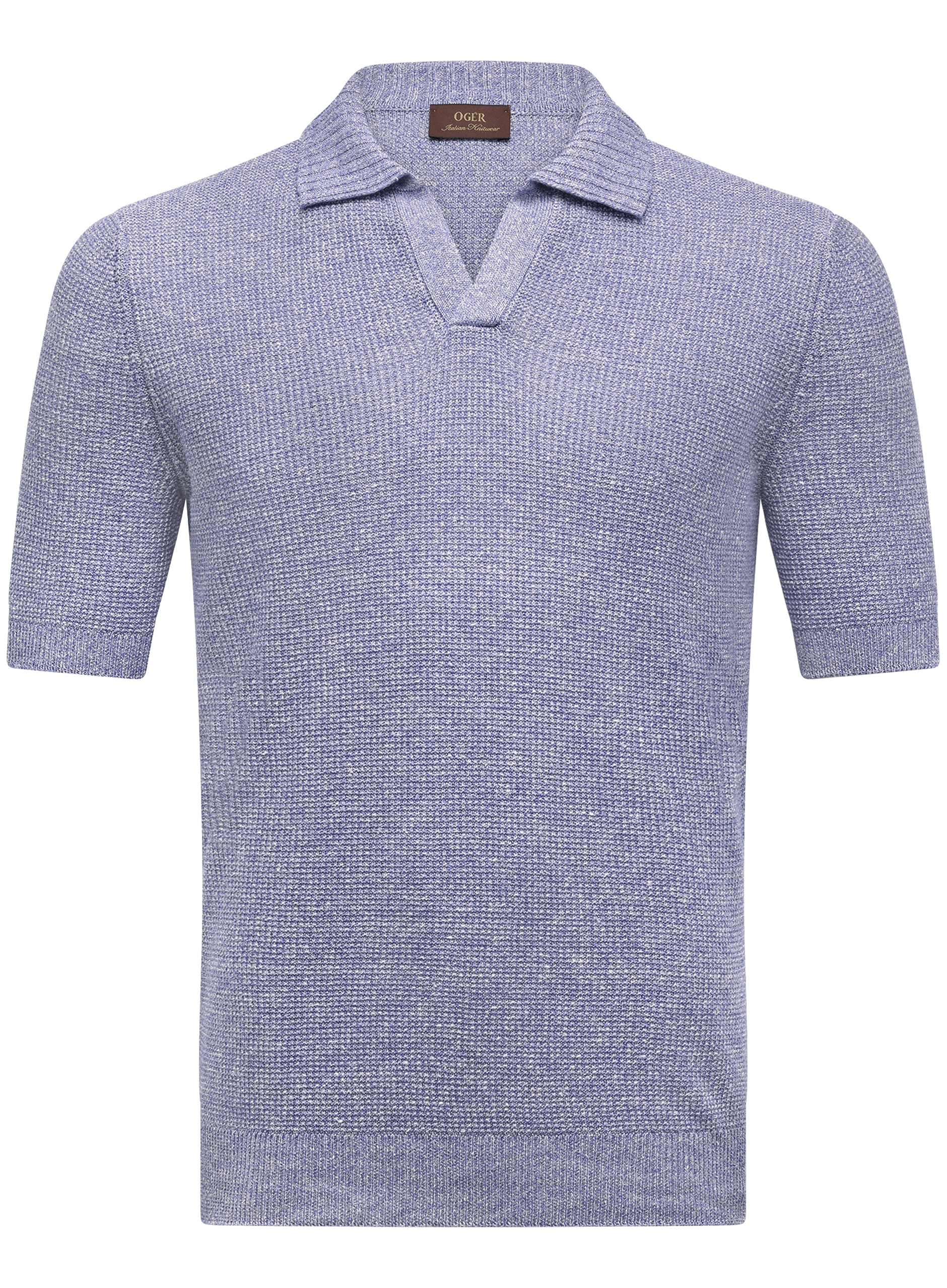 Buttonless polo van linnen en katoen | L.Blauw