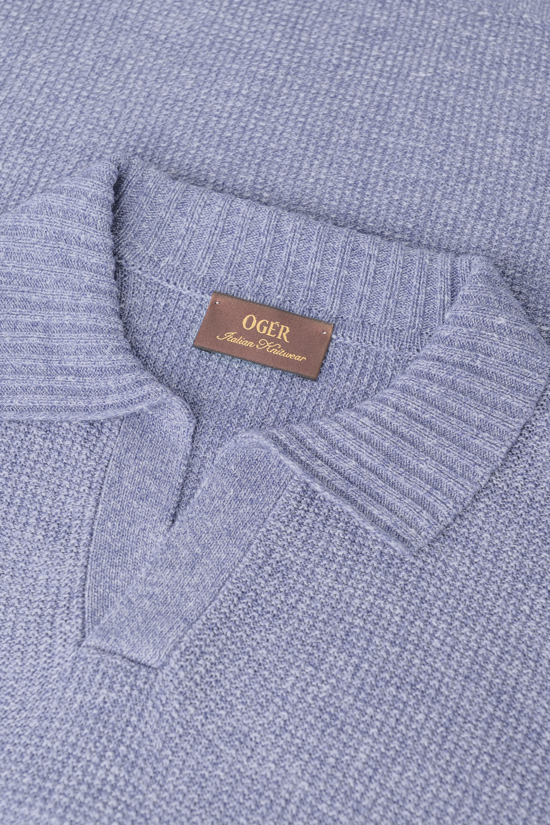 Buttonless polo van linnen en katoen | FULL_WIDTH | L.Blauw