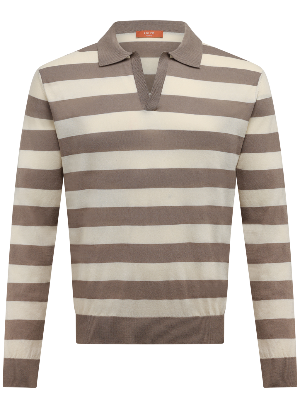 Gestreepte buttonless polo van katoen | TAUPE BEIGE