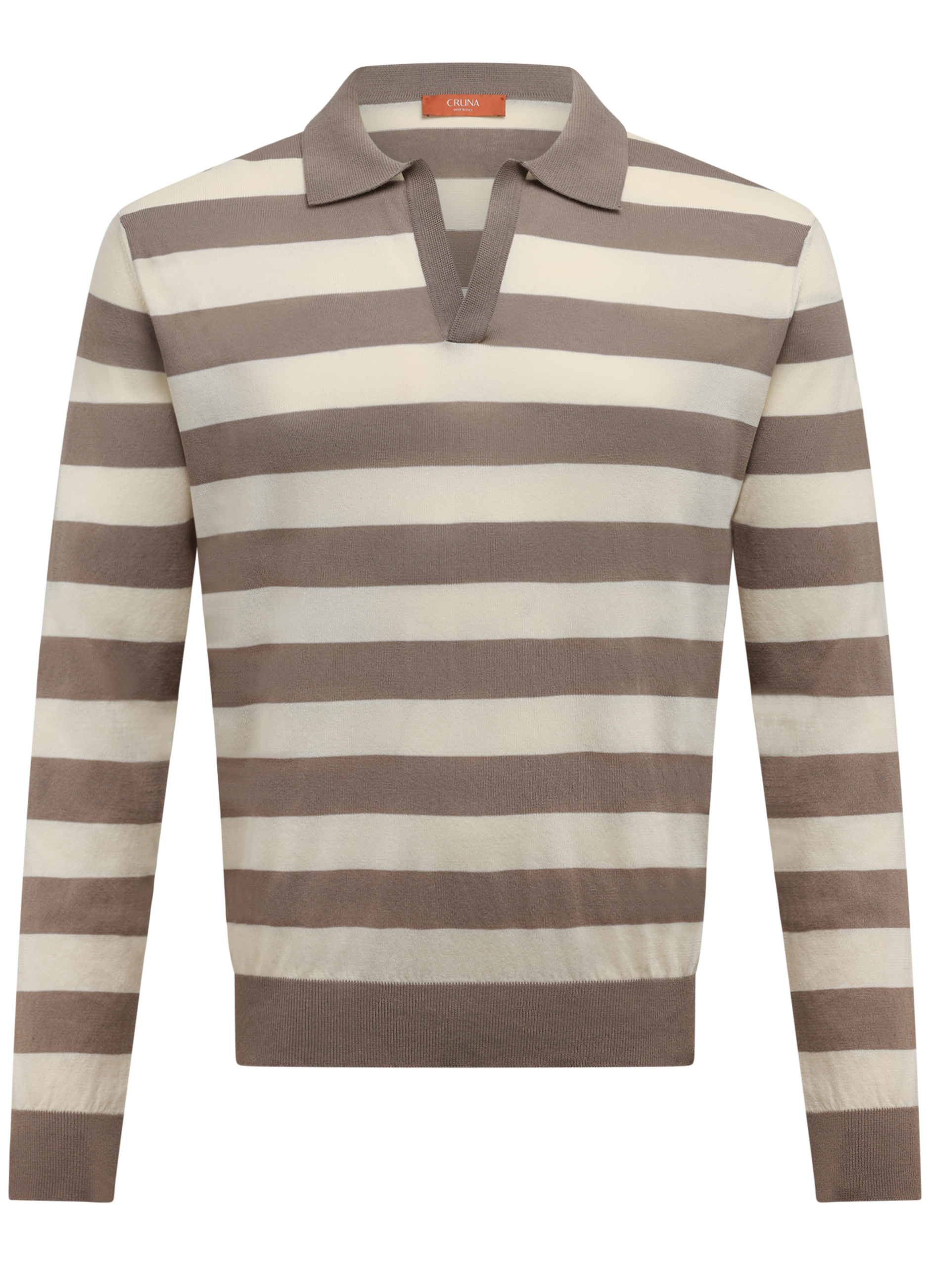Gestreepte buttonless polo van katoen | TAUPE BEIGE