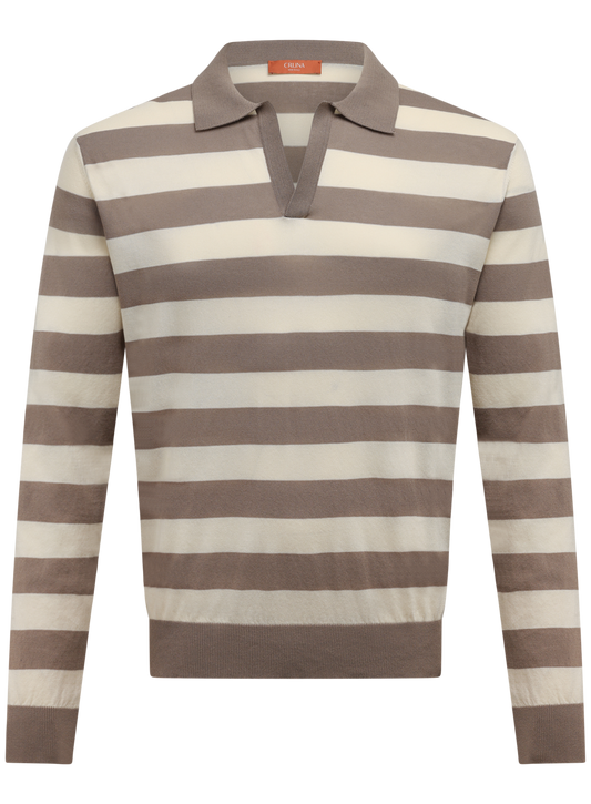 Buttonless polo van katoen | TAUPE BEIGE